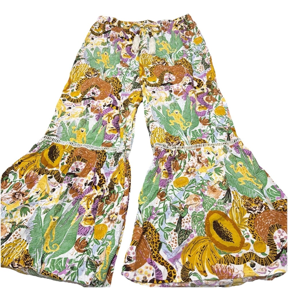 True Destinations Resort Wear Wide Leg Pants Jungle Theme Boho Artsy Beach